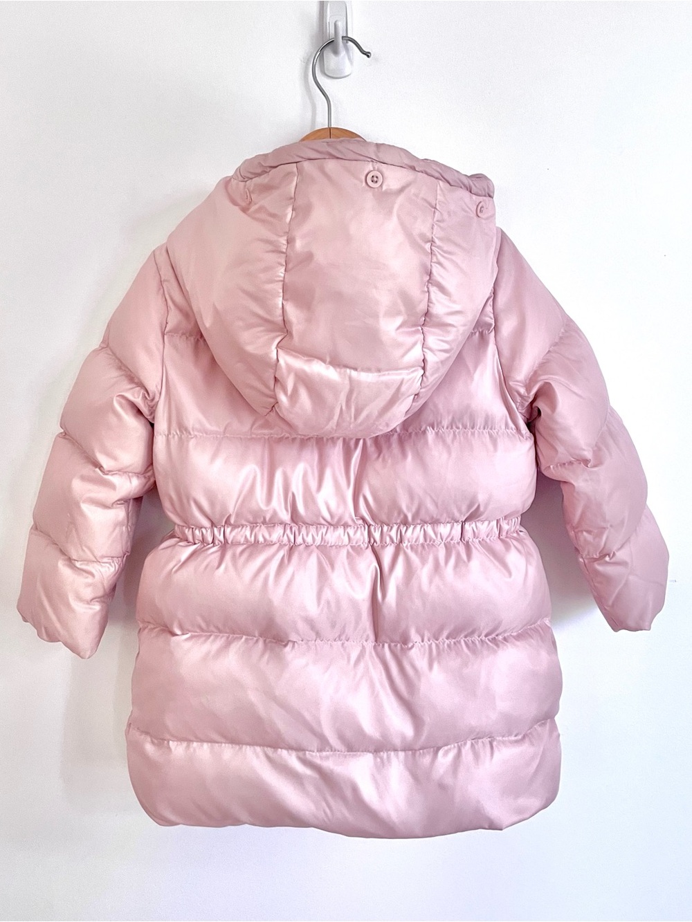 Gap Down Fill Long Puffer Coat, Hood, Fleece Lining, Pale Pink, Pockets